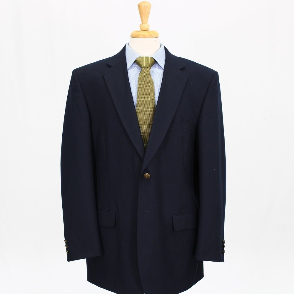 Statements 46l Navy Solid 2-Button Sport Coat Bla… - image 1